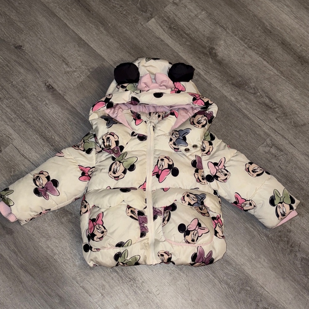 Disney Minnie Mouse Puffer Jacket - Cream, Pink, Black